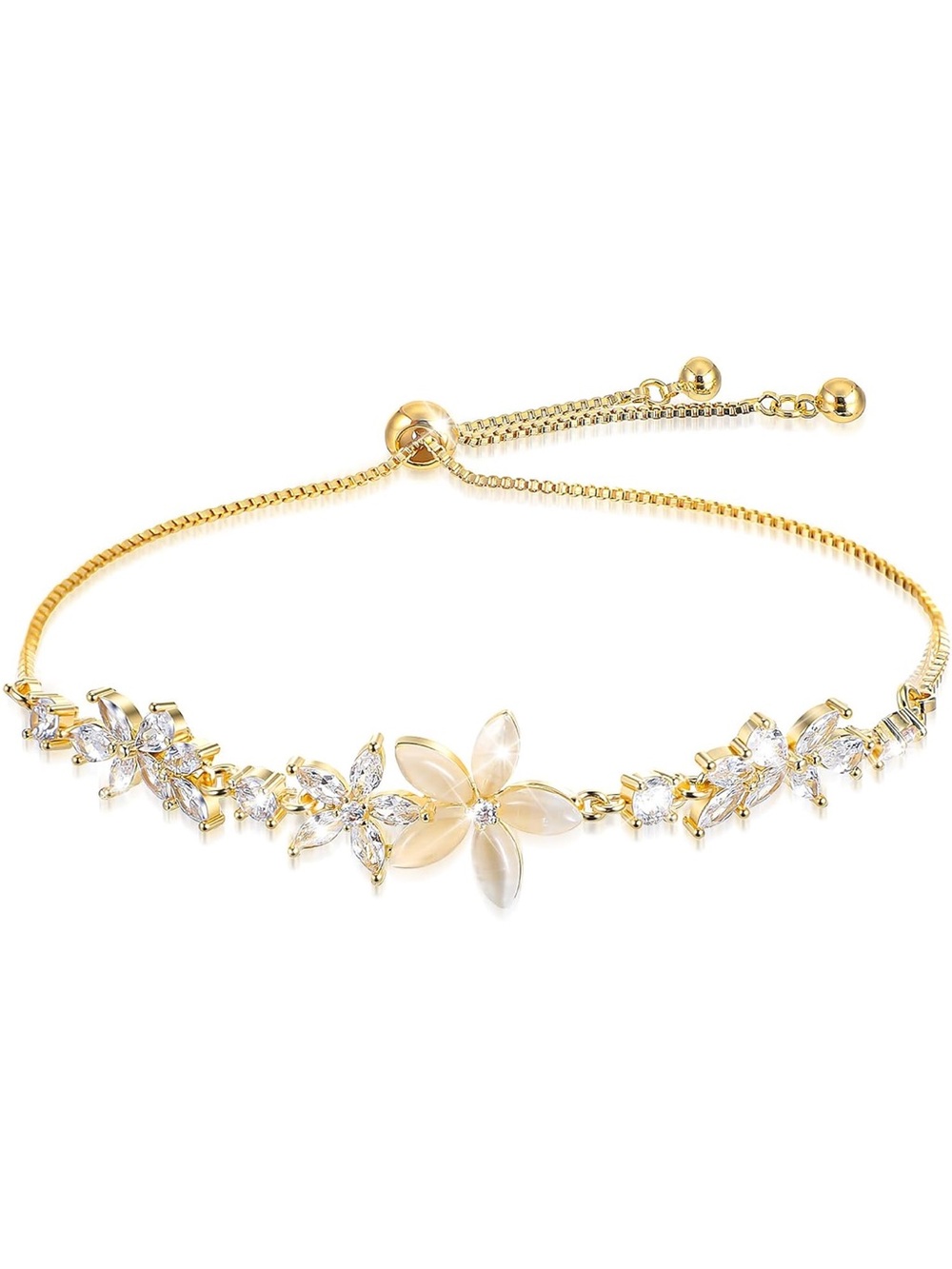 Anthropologie Gold Floral Slider Bracelet with Mother-of-Pearl Petals
